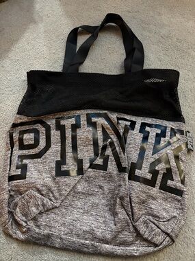PINK Victoria's Secret Gray and Black Mesh Tote